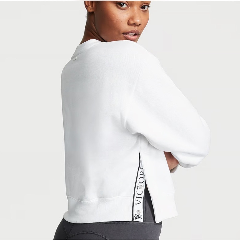 NWOT Victoria's Secret White Snap Sweatshirt with Logo tape